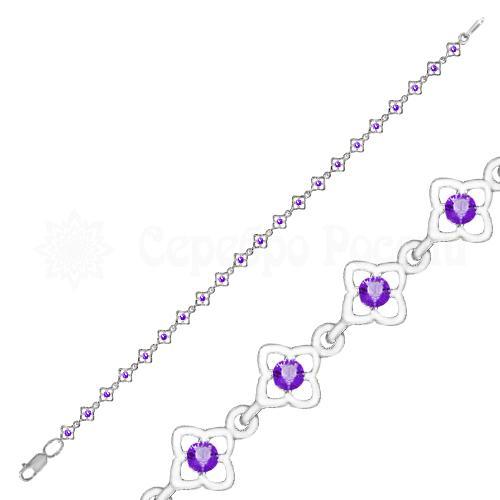 Браслет из серебра с фианитами родированный