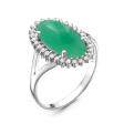 Кольцо из серебра с нат.хризопразом и фианитами родированное