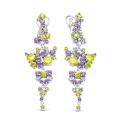 Серьги из серебра с пл.кварцем цв.аметист,цитрин и фианитами родированные