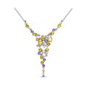 Колье из серебра с пл. кварцем цв,аметист,цитрин и фианитами родированное