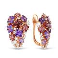 Серьги из золочёного серебра с ситал аметистом, родолитом и цирконием