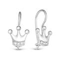 Серьги детские из серебра на петле с фианитами родированные - Короны