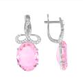 Серьги из серебра с розовым кварцем и цирконием родированные