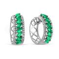 Серьги из серебра с зеленым кварцем и фианитами родированные