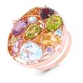 Кольцо из золочёного серебра с аметистом, топазом, хризолитом, цитрином, гранатом и фианитами