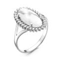 Кольцо из серебра с рек.белым агатом и фианитами родированное
