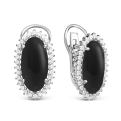 Серьги из серебра с черным агатом и фианитами родированные