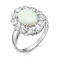 Кольцо из серебра с синт.опалом и фианитами родированное