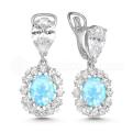 Серьги из серебра с голубым опалом и фианитами родированные