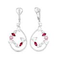 Серьги из серебра с пл.кварцем цв. гранат и фианитами родированные
