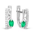 Серьги из серебра с кварцем изумруд и фианитами родированные