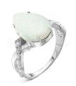Кольцо из серебра с белым опалом и фианитами родированное