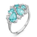 Кольцо из серебра с пл.кварцем цв.лондон-топаз,sky топаз и фианитами родированное