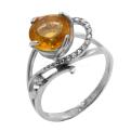 Кольцо из серебра с пл.кварцем цв.цитрин и фианитами родированное
