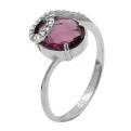 Кольцо из серебра с пл.кварцем цв.аметист  и фианитами родированное