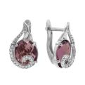 Серьги из серебра с пл.кварцем цв.аметист и фианитами родированные