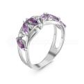 Кольцо из серебра с пл.кварцем цв.аметист и фианитами родированное