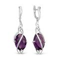 Серьги из серебра с пл.кварцем цв.аметист и фианитами родированные