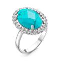 Кольцо из серебра с рек.бирюзой и фианитами родированное