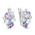 Серьги из серебра с топазом,аметистом и фианитами родированные