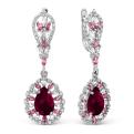 Серьги из серебра с пл. кварцем цв. гранат, цв. рубин и фианитами родированные