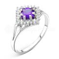 Кольцо из серебра с пл.кварцем цв.аметист и фианитами родированное