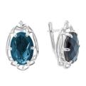 Серьги из серебра с кварцем лондон топаз и фианитами родированные      