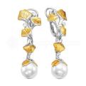 Серьги из серебра с жемчугом, фианитами и позолотой родированные