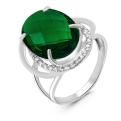 Кольцо из серебра с пл.кварцем цв.изумруд и фианитами родированное