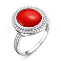 Кольцо из серебра с кораллом родированное