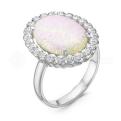 Кольцо из серебра с опалом и фианитами родированное