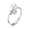 Кольцо из серебра с жемчугом Swarovski и фианитами родированное