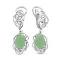 Серьги из серебра с пл.мятным кварцем и фианитами родированные