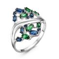Кольцо из серебра с пл.кварцем цв.сапфир,зелёный родированное