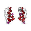Серьги из серебра с пл.кварцем цв.роовый,рубин родированные