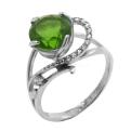 Кольцо из серебра с пл.кварцем цв.хризолит и фианитами родированное