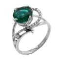 Кольцо из серебра с пл.кварцем цв.изумруд и фианитами родированное