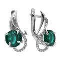 Серьги из серебра с пл.кварцем цв.изумруди фианитами родированные