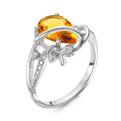 Кольцо из серебра с пл.кварцем цв.цитрин и фианитами родированное