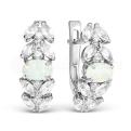 Серьги из серебра с белым опалом и фианитами родированные