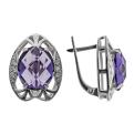 Серьги из серебра с кварцем аметист и фианитами родированные