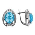 Серьги из серебра с голубым кварцем и фианитами родированные