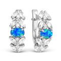 Серьги из серебра с синим опалом и фианитами родированные
