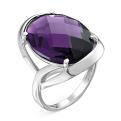 Кольцо из серебра с пл.кварцем цв. аметист родированное