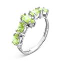 Кольцо из серебра с пл.кварцем цв.хризолит родированное