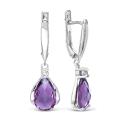 Серьги из серебра с кварцем аметист и фианитами родированные