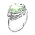 Кольцо из серебра с кварцем празиолит и фианитами родированное
