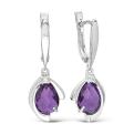 Серьги из серебра с кварцем гт аметист и фианитами родированные