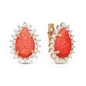 Серьги из золочёного серебра с красным опалом и фианитами