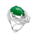 Кольцо из серебра с кварцем зеленый агат и фианитами родированное